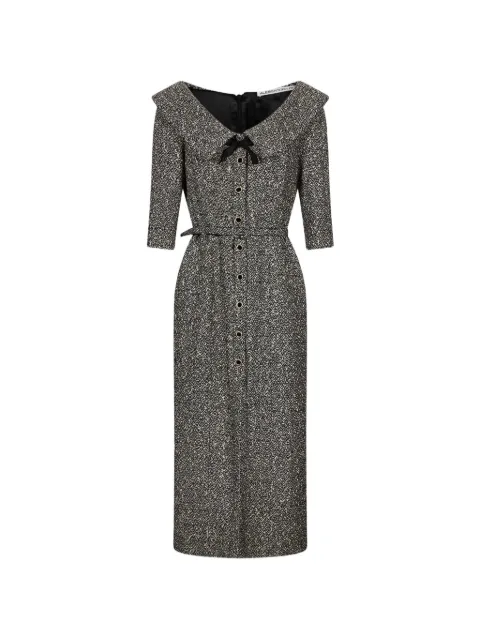 Alessandra Rich vestido midi de tweed con lentejuelas y hombros descubiertos