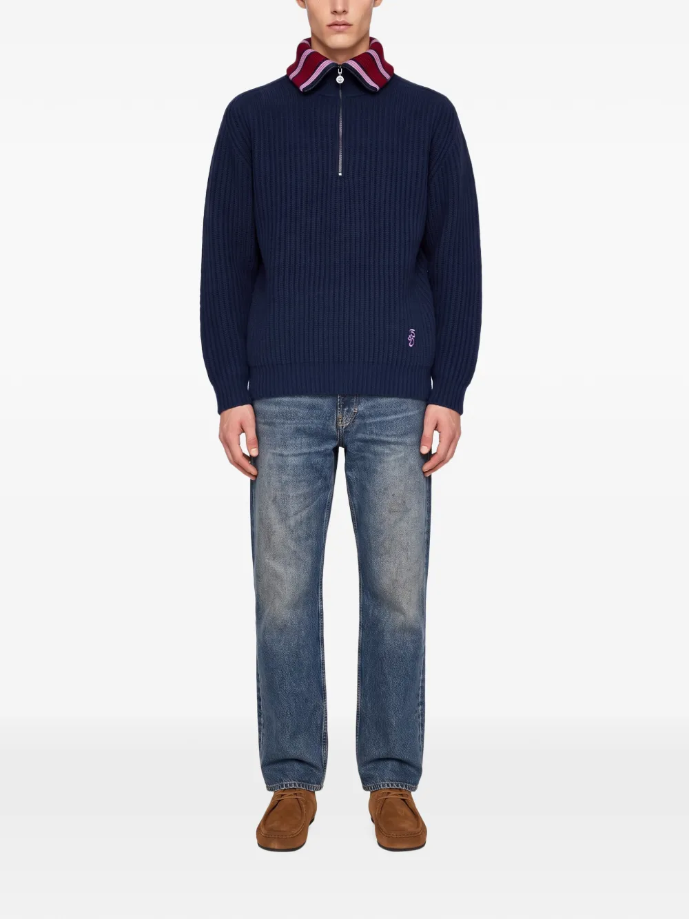 Drôle De Monsieur ribbed-knit half-zip sweater Blauw
