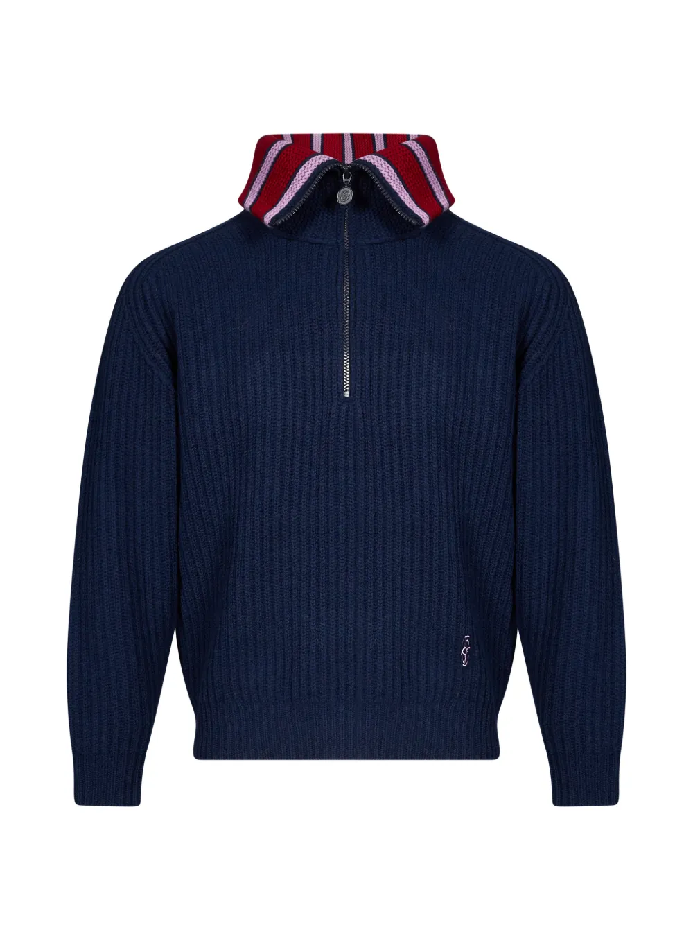 Drôle De Monsieur ribbed-knit half-zip sweater - Blue