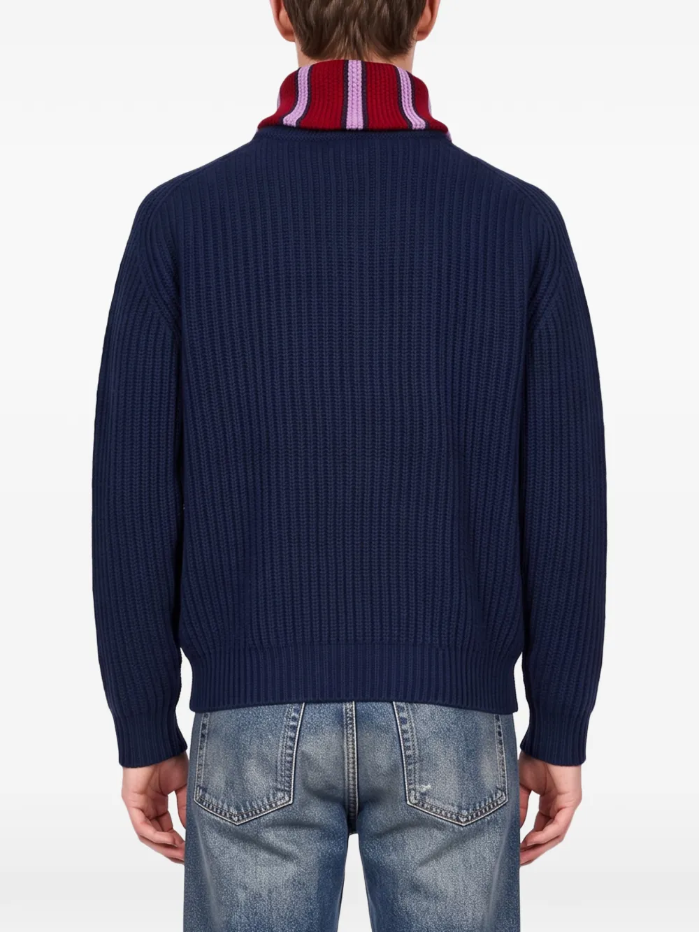 Drôle De Monsieur ribbed-knit half-zip sweater Blauw
