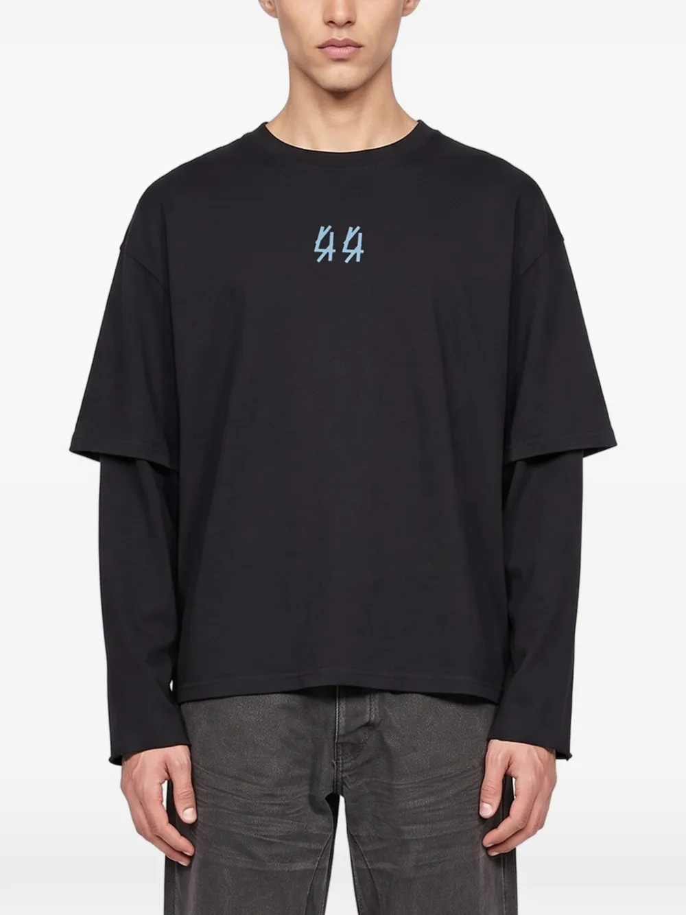 44 LABEL GROUP graphic-print layered-sleeve T-shirt Zwart