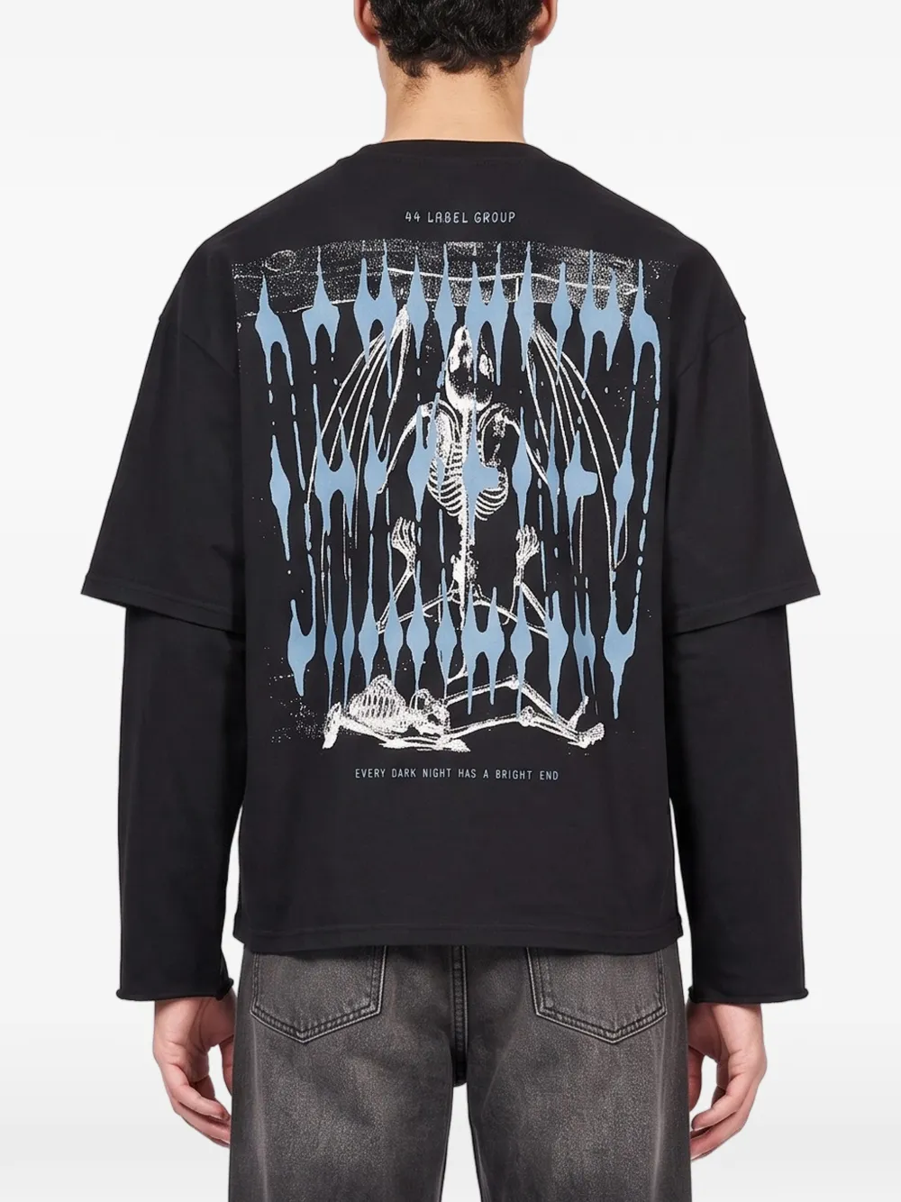 44 LABEL GROUP graphic-print layered-sleeve T-shirt Zwart
