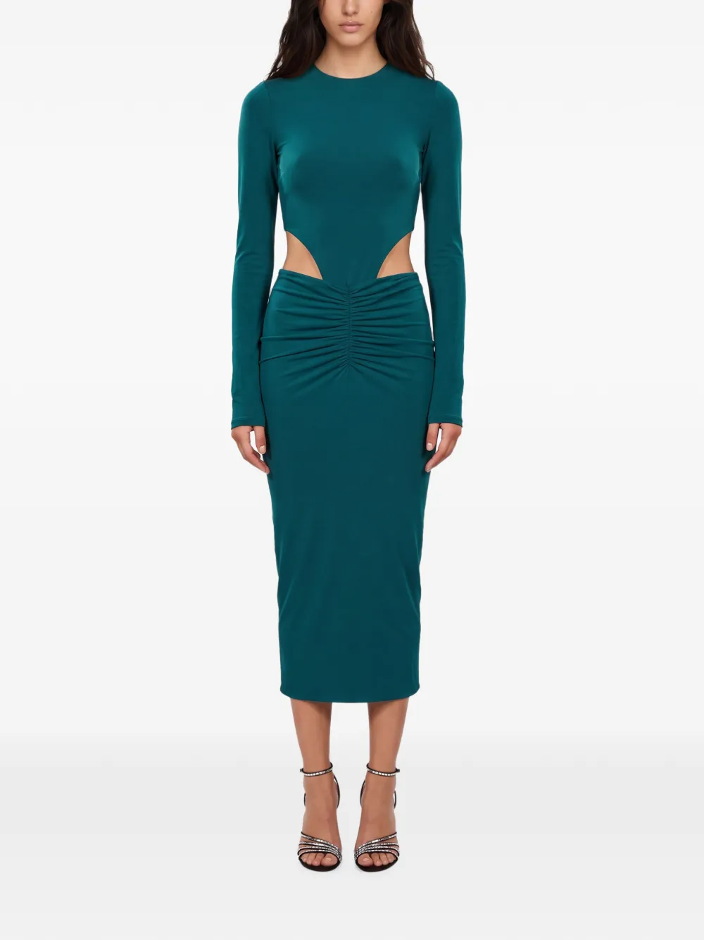 THE ANDAMANE Heloise midi-jurk met ruches en uitgesneden details Blauw