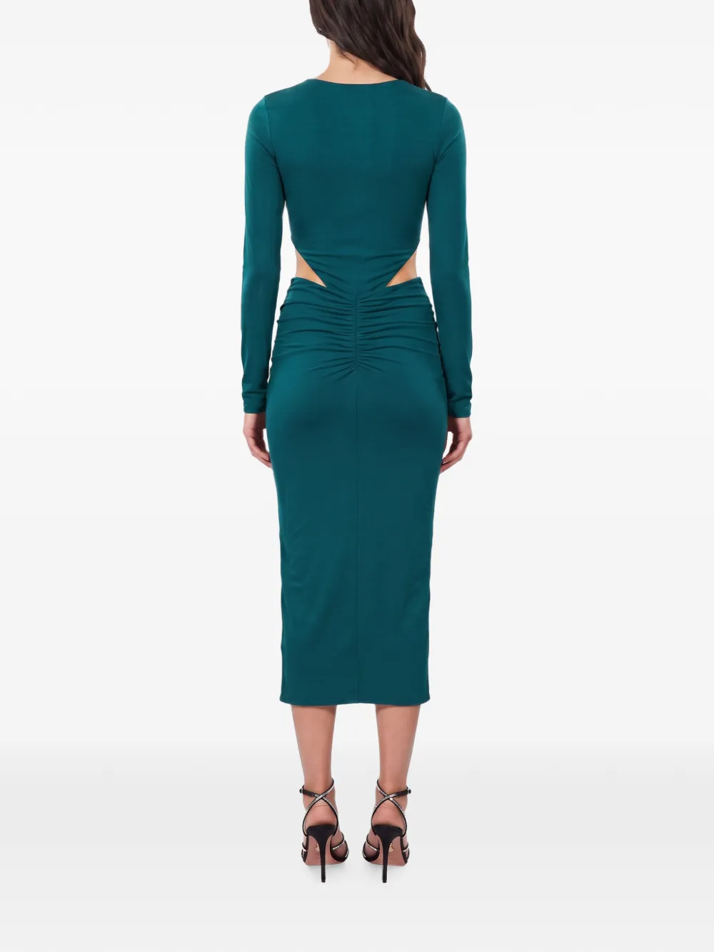 THE ANDAMANE Heloise midi-jurk met ruches en uitgesneden details Blauw