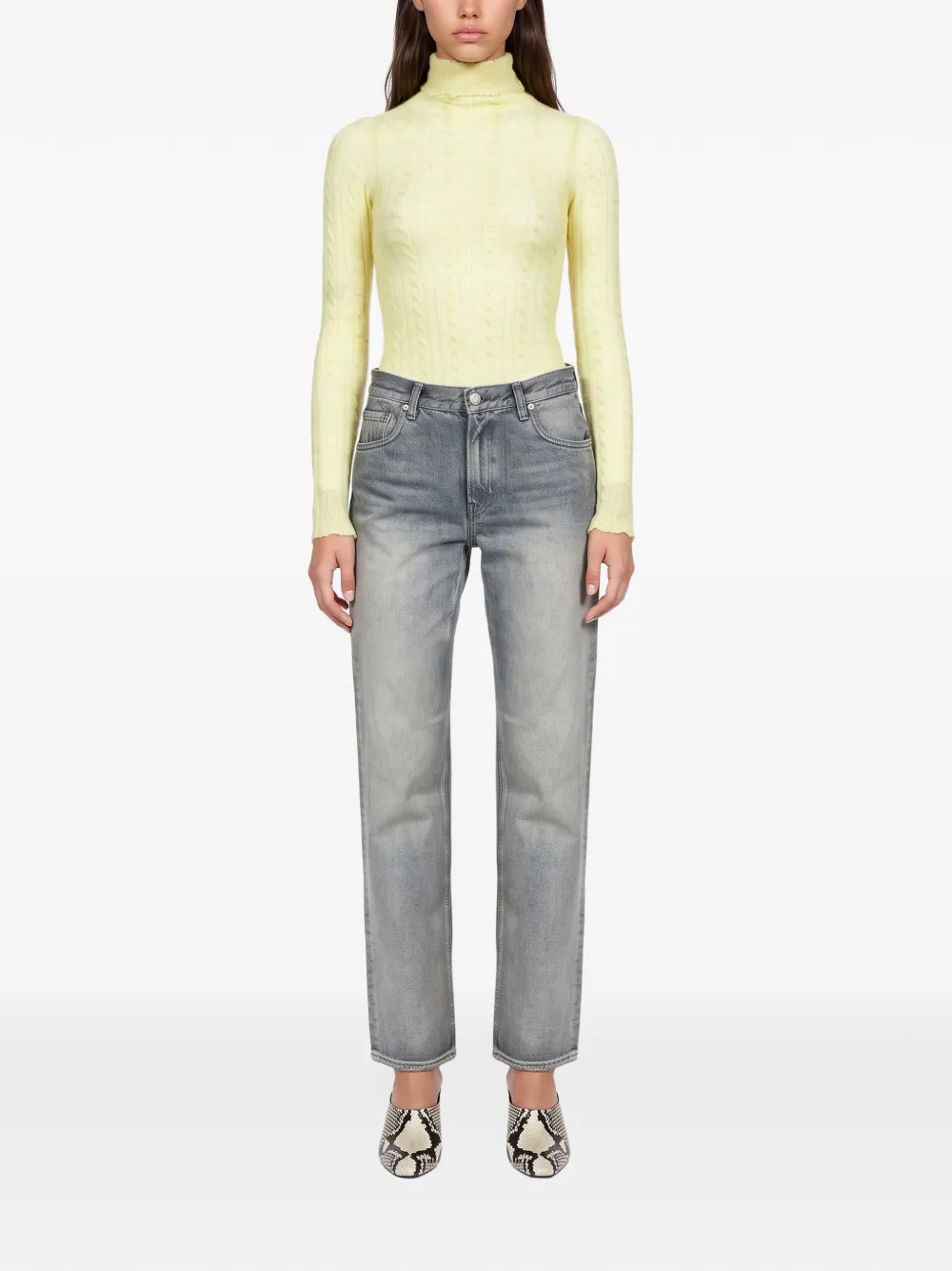 Haikure Margie cable-knit roll-neck bodysuit Geel