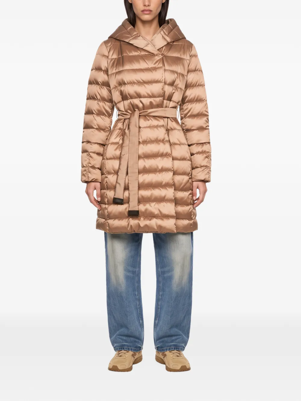 Max Mara The Cube quilted hooded coat Beige