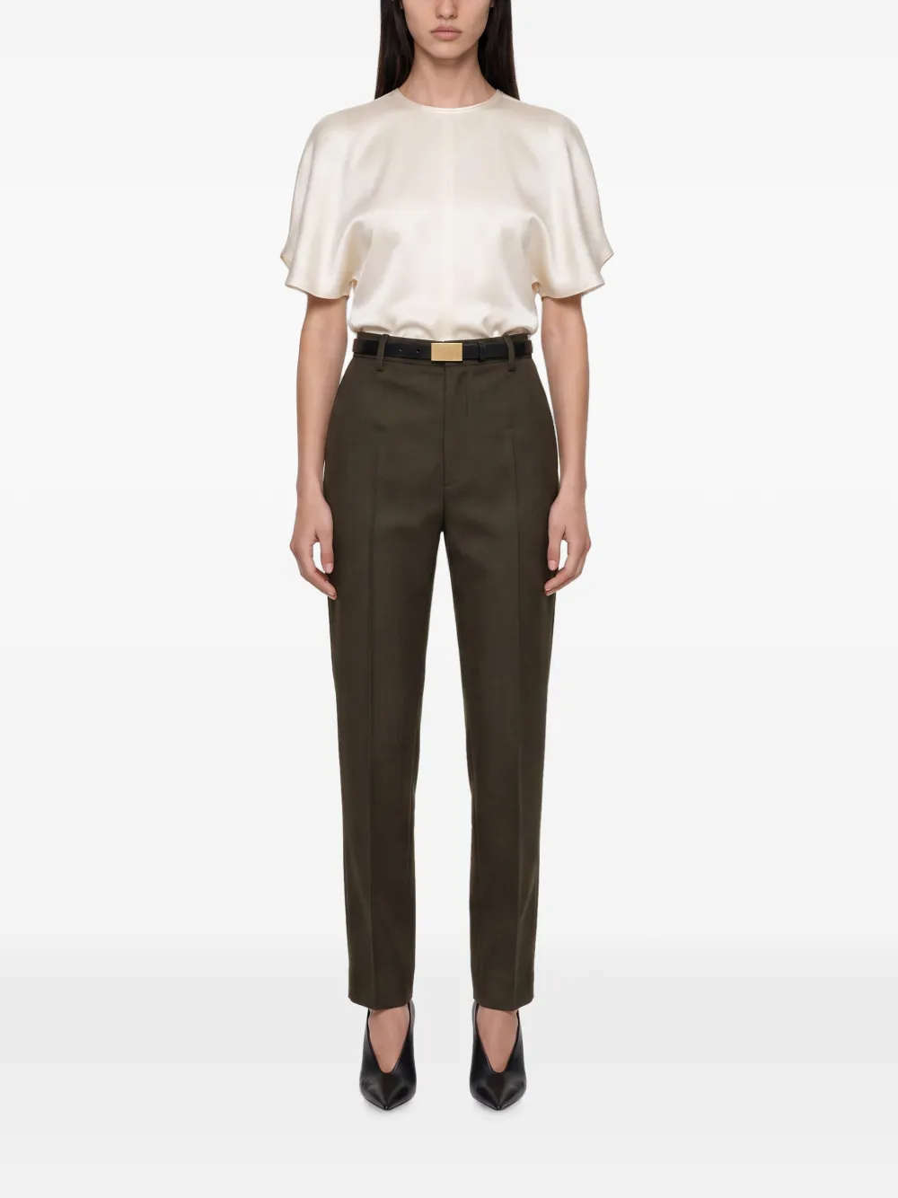 Victoria Beckham pressed-crease tailored trousers Groen