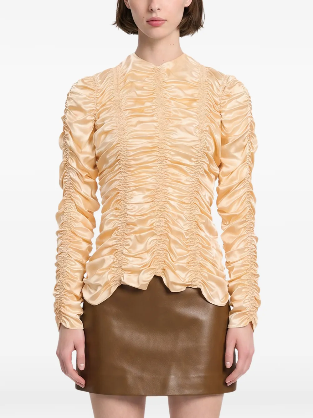 Khaite Rory Ruched Long-sleeve Blouse In Yellow
