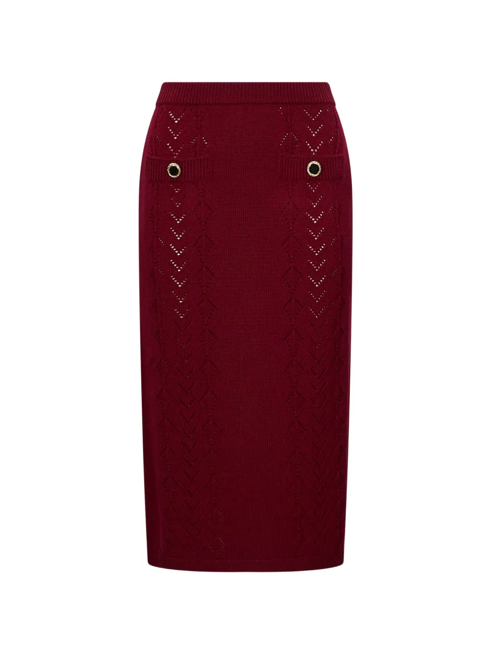 Alessandra Rich pointelle-knit button-detail midi skirt