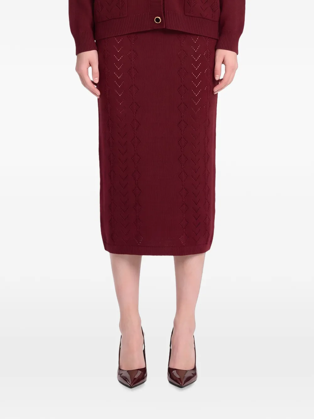 Alessandra Rich Pointelle gebreide midi-rok met knoopdetail Rood