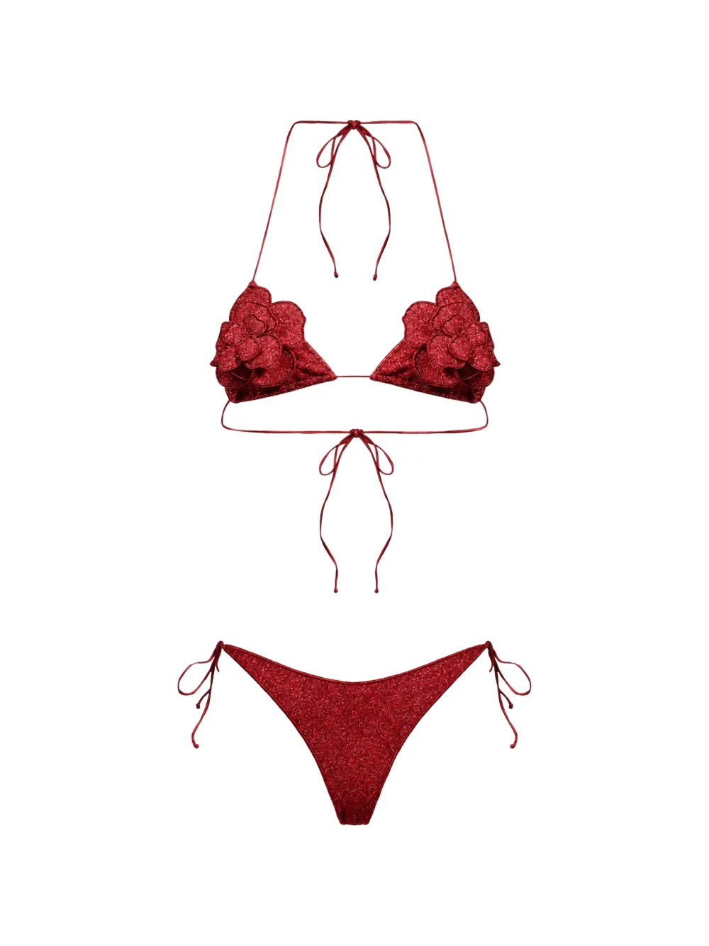 Oséree Lumière floral-appliqué lurex bikini - Rosso