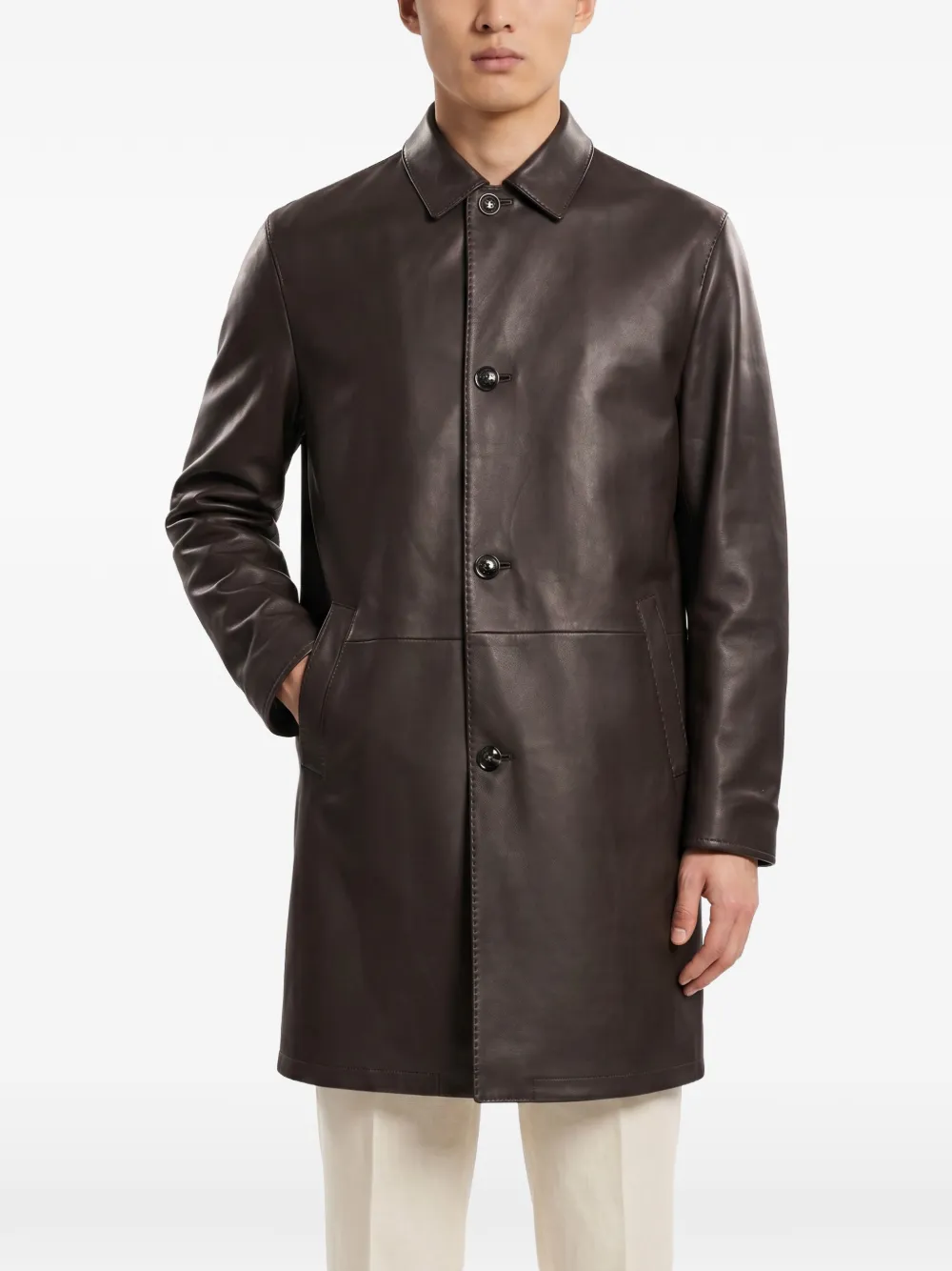 Kiton Leren jas Bruin