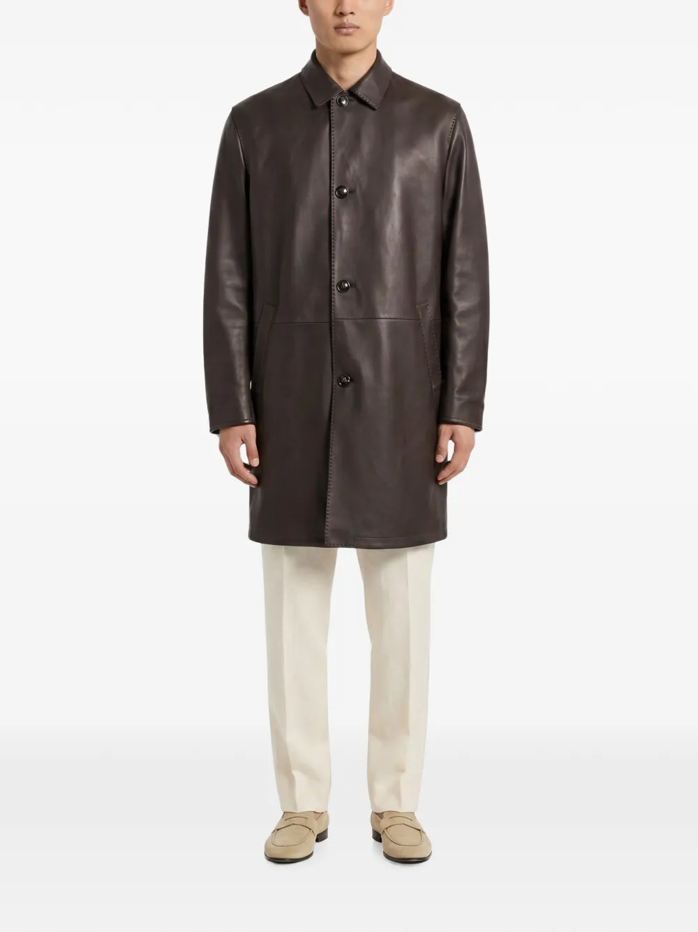 Kiton Leren jas Bruin
