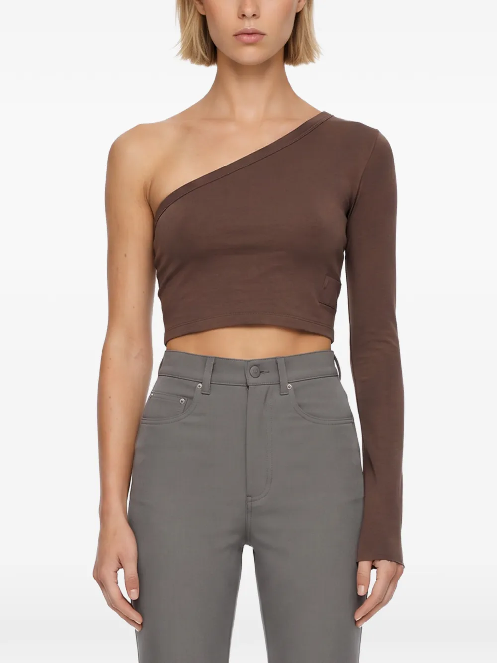 Rick Owens DRKSHDW Asymmetrisch cropped T-shirt Bruin