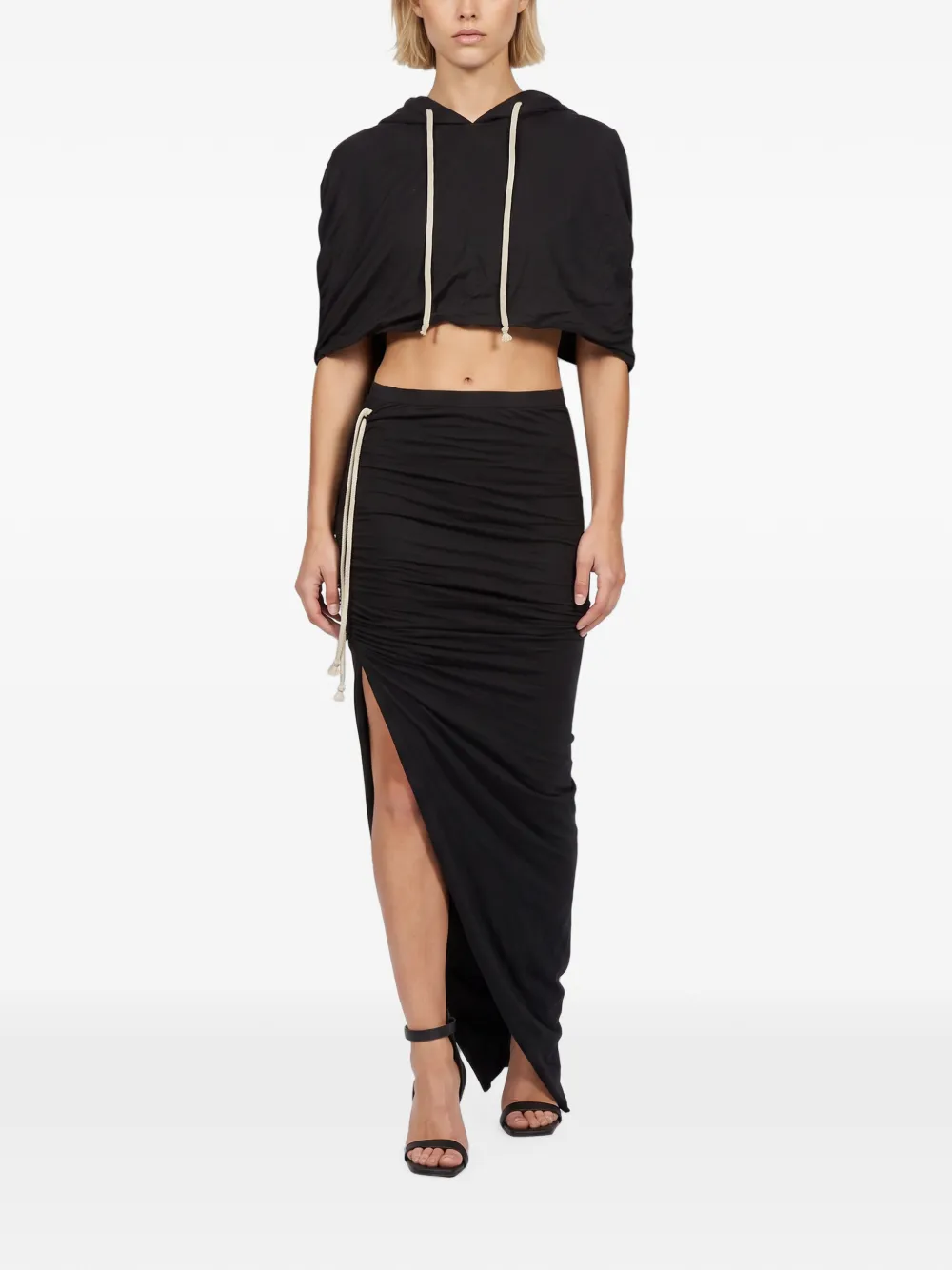 Rick Owens DRKSHDW cropped drawstring hoodie Zwart