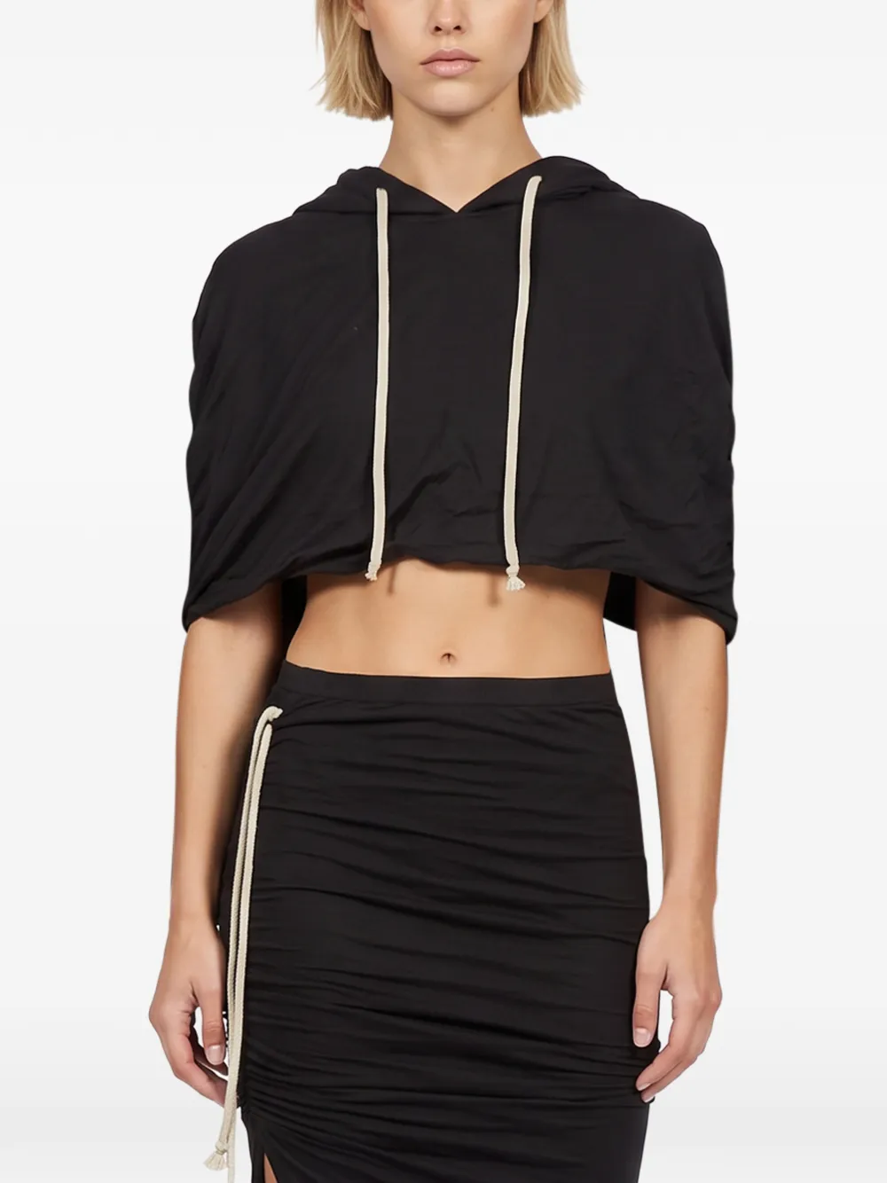 Rick Owens DRKSHDW cropped drawstring hoodie Zwart