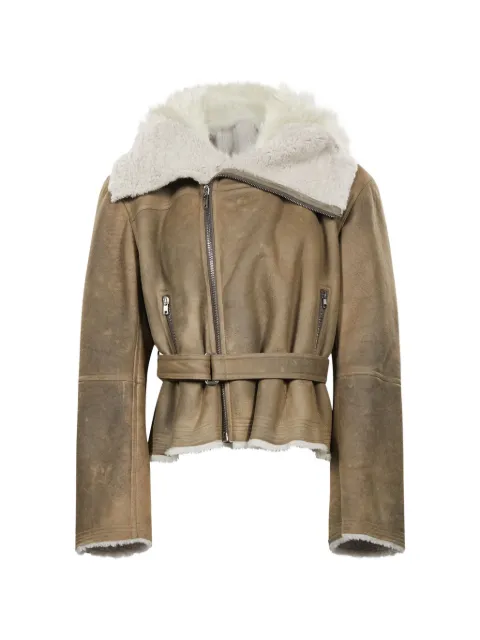 Rick Owens belted shearling-collar coat