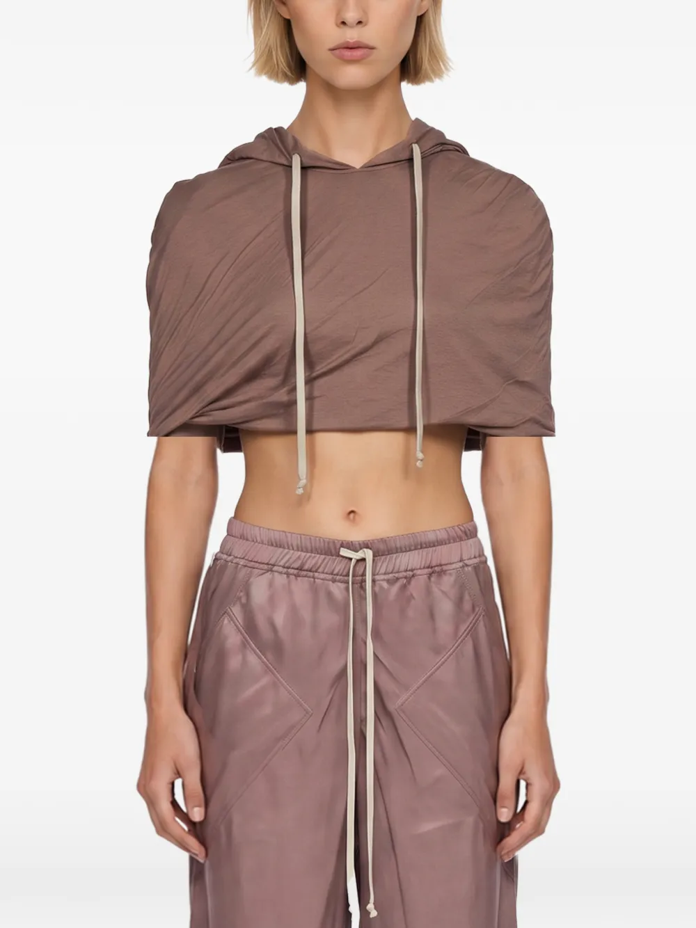 Rick Owens DRKSHDW Gedrapeerde cropped hoodie Bruin