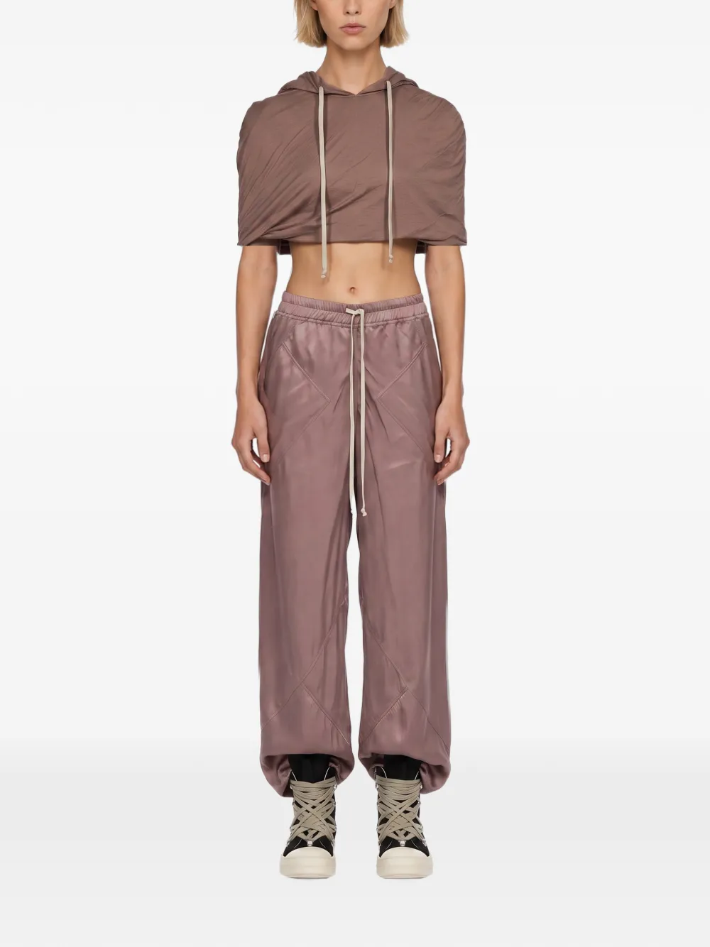 Rick Owens DRKSHDW Gedrapeerde cropped hoodie Bruin