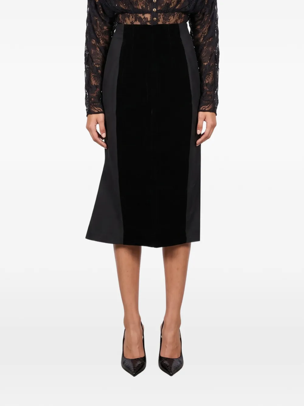 Jacquemus velvet-panelled midi skirt Zwart