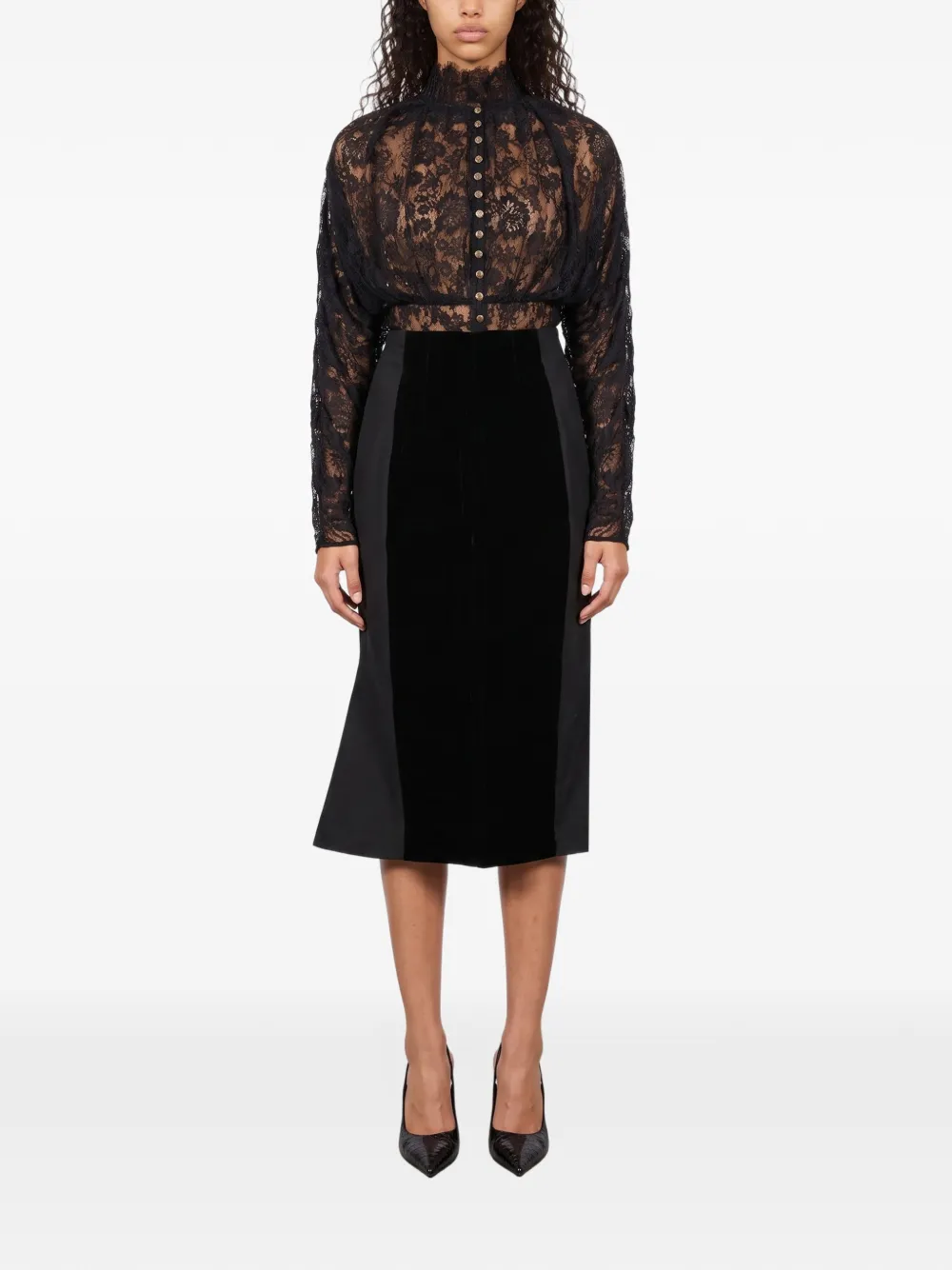 Jacquemus velvet-panelled midi skirt Zwart