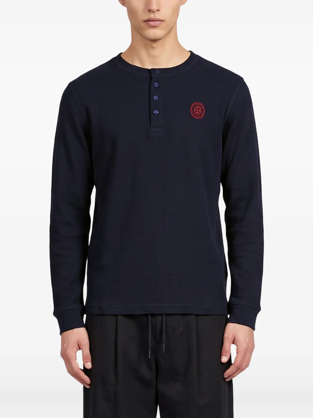 Drôle De Monsieur Wafelgebreid T-shirt met borduurwerk Blauw