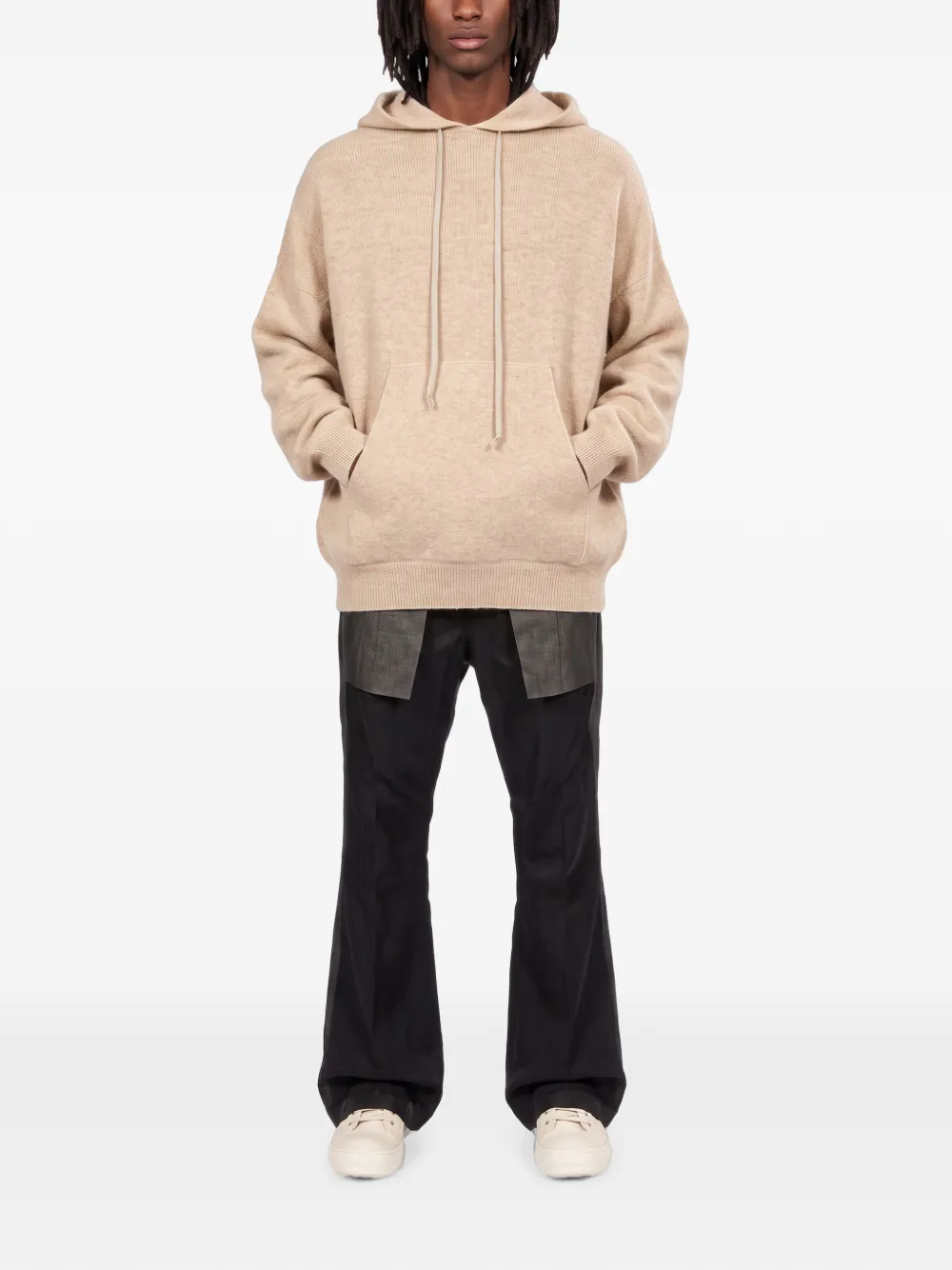Rick Owens Hoodie met trekkoord en buidelzak Beige