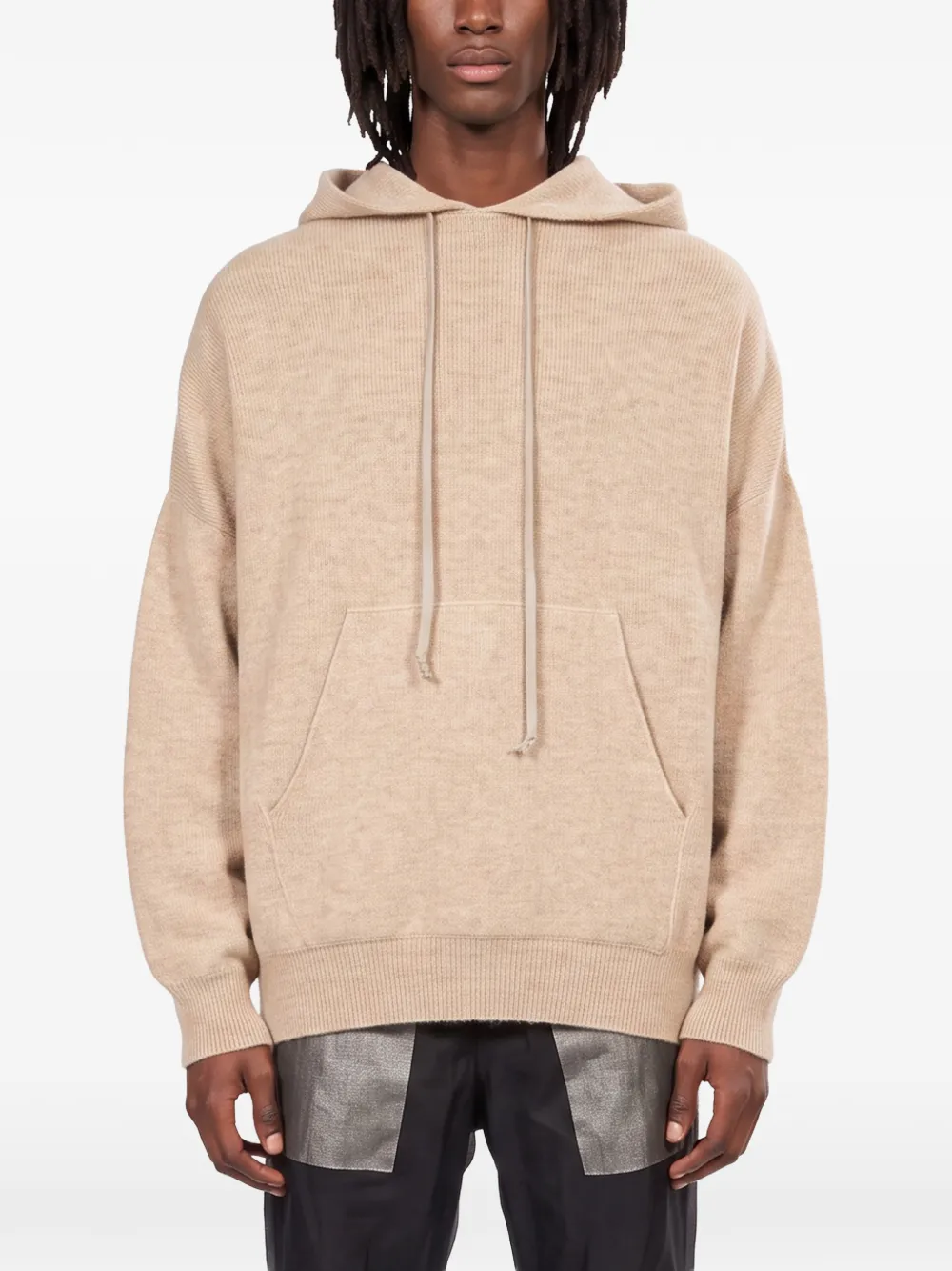 Rick Owens Hoodie met trekkoord en buidelzak Beige