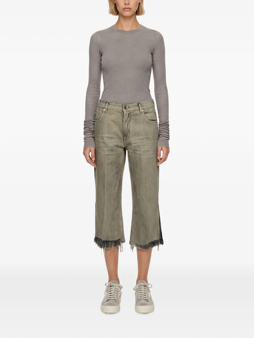 Rick Owens Bolan Cut-Off cropped frayed-edge jeans Grijs
