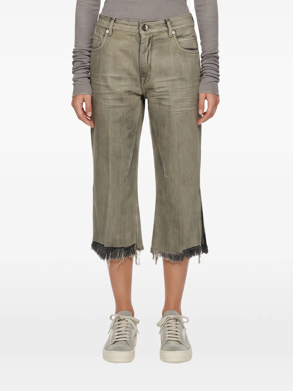 Rick Owens Bolan Cut-Off cropped frayed-edge jeans Grijs