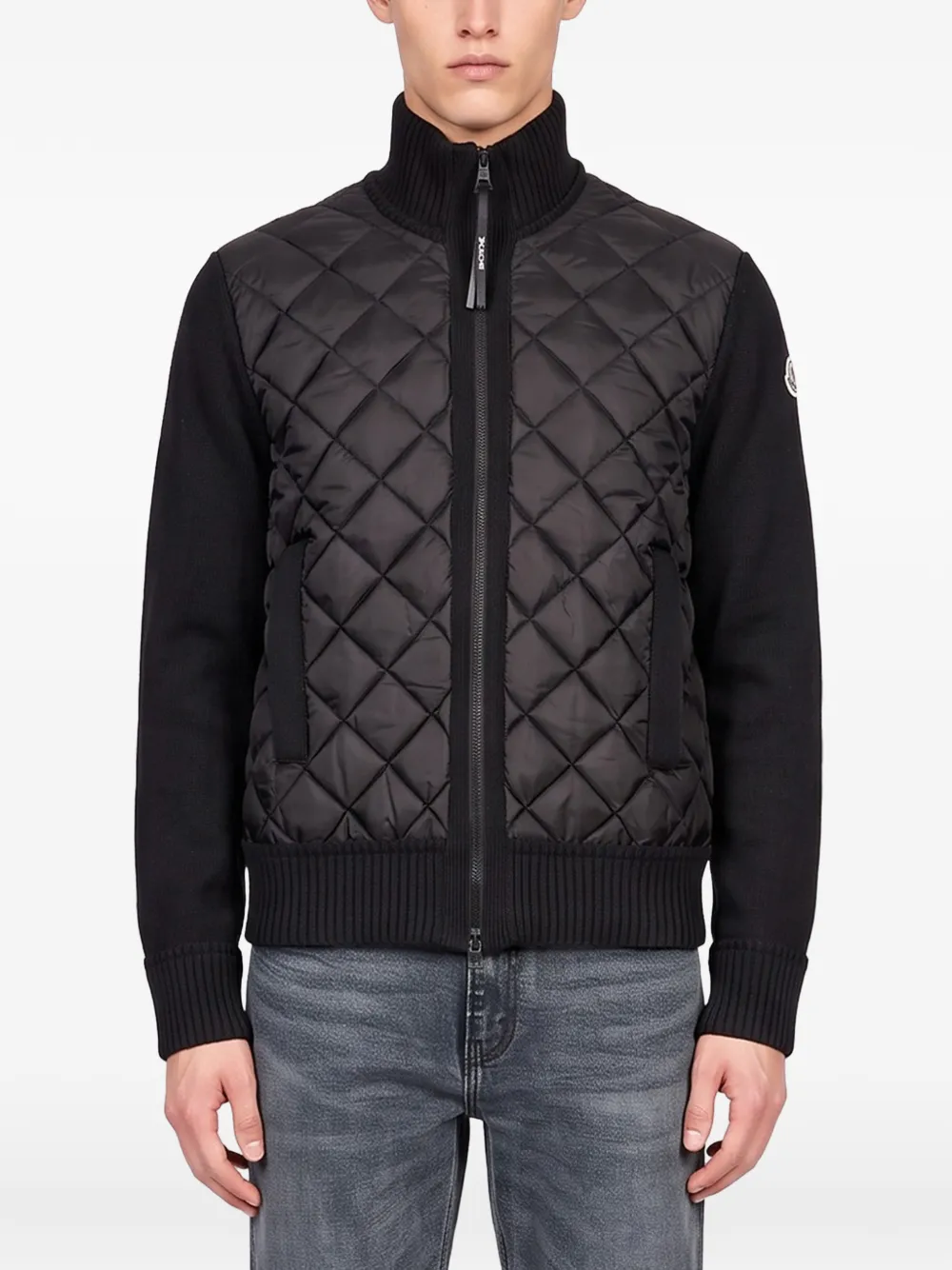 Moncler quilted-panel cardigan Zwart