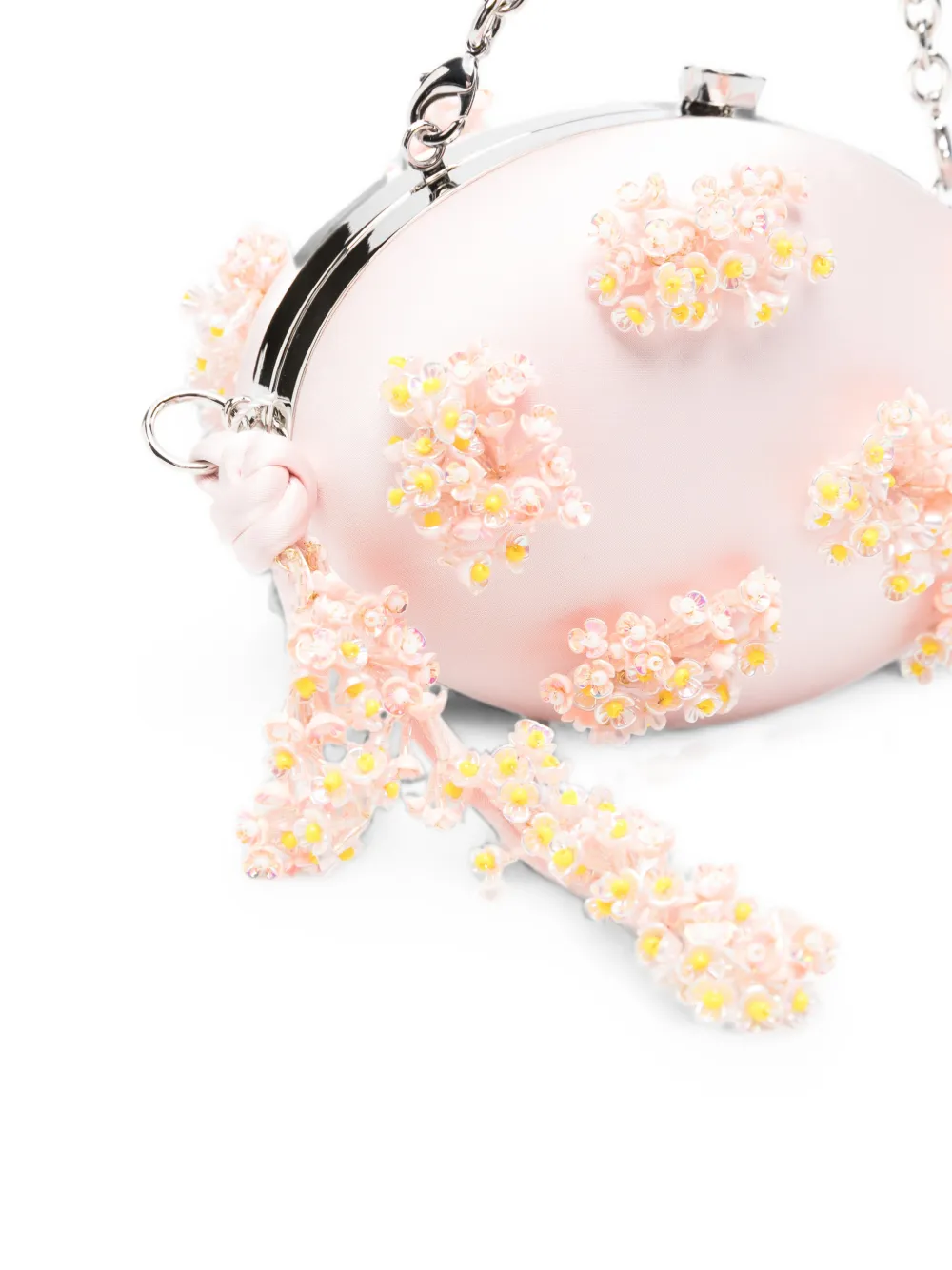 Self-Portrait Satijnen bucket-tas met bloemenapplicatie Roze