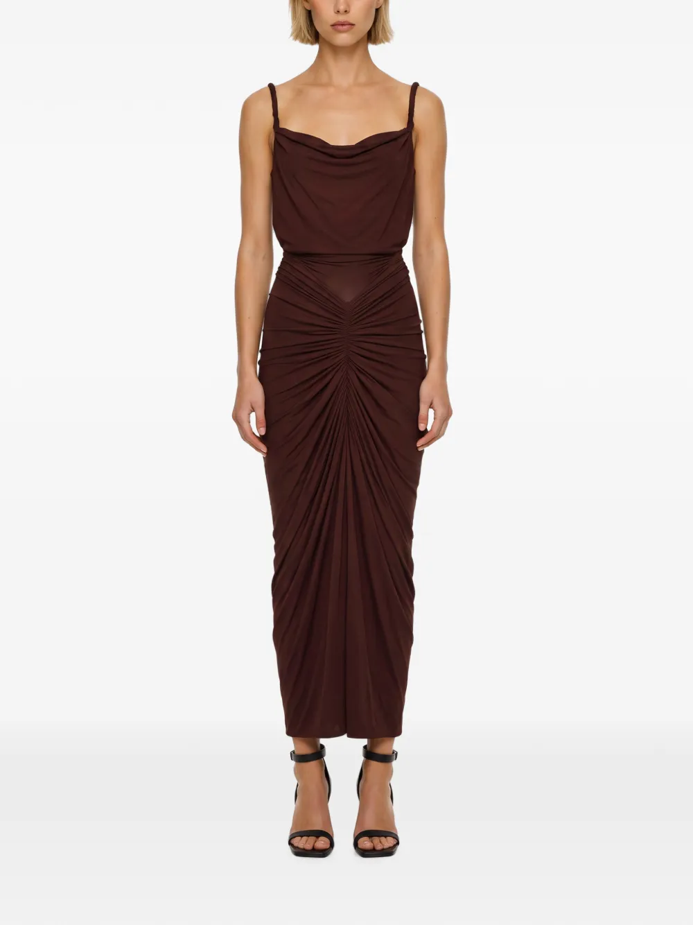 Rick Owens Lilies Nadia maxi-jurk met ruches en diepe hals Rood