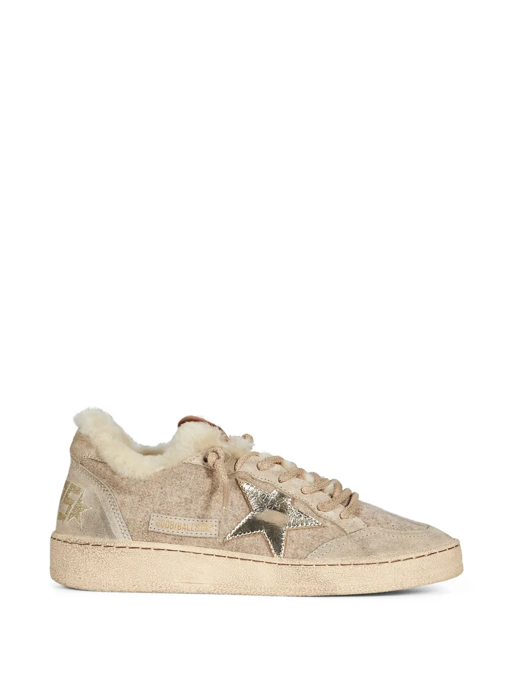 Golden Goose Ball Star in wool with gold leather star and white shearling lining - Nude