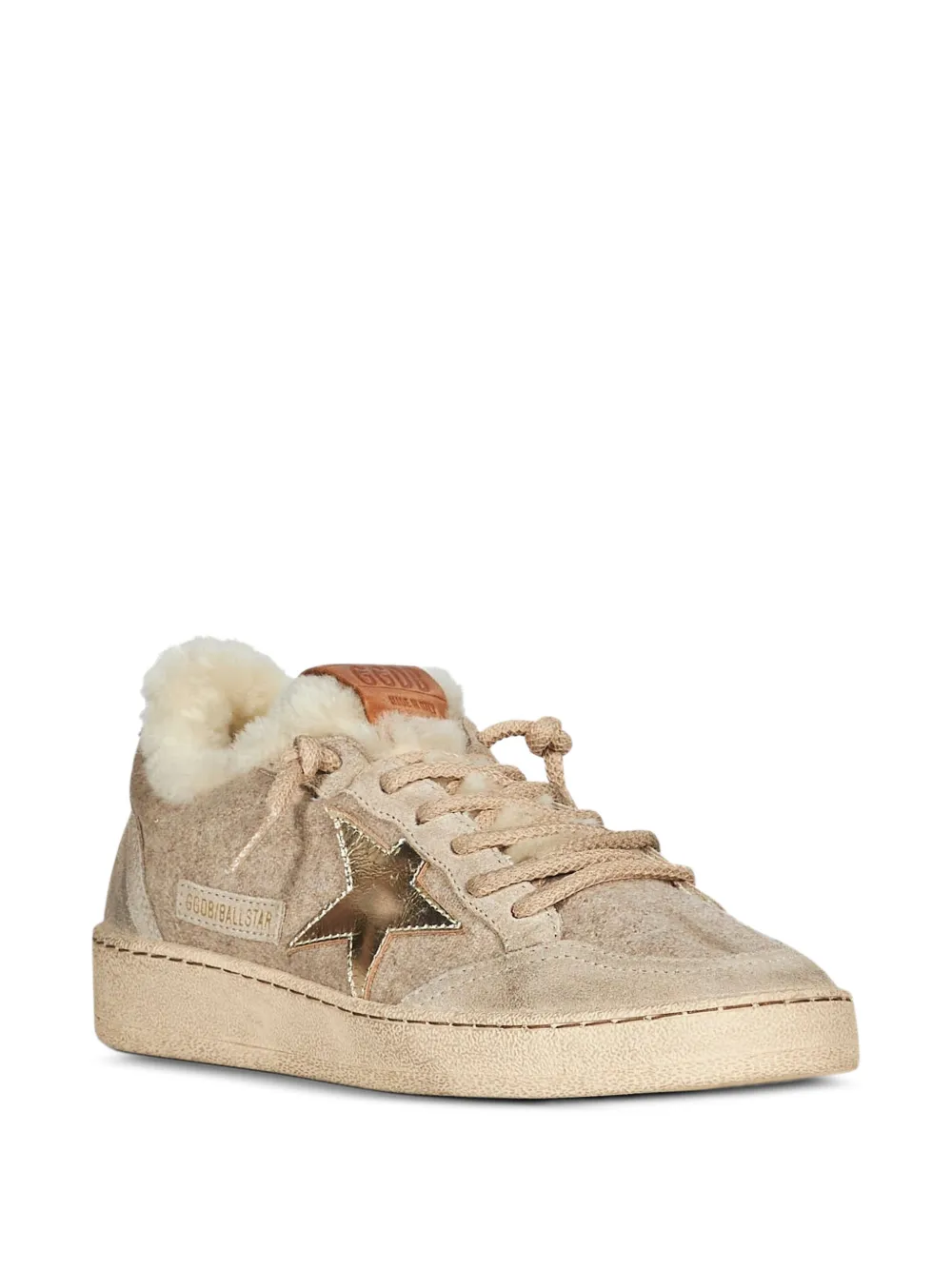 Golden Goose Ball Star wollen sneakers met gouden leren ster en witte lammy voering Beige