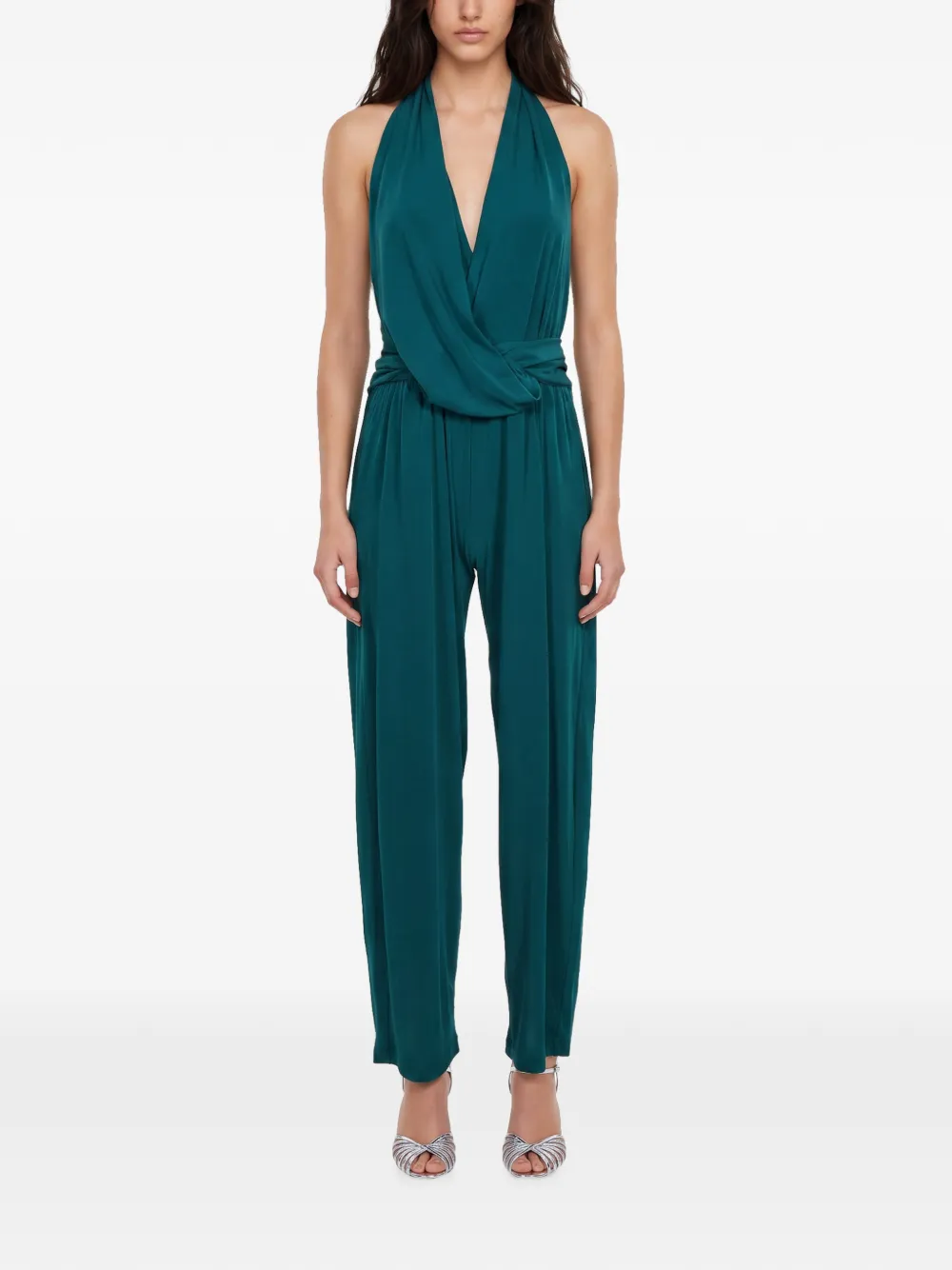 THE ANDAMANE Astra gedrapeerde jumpsuit met halternek Groen
