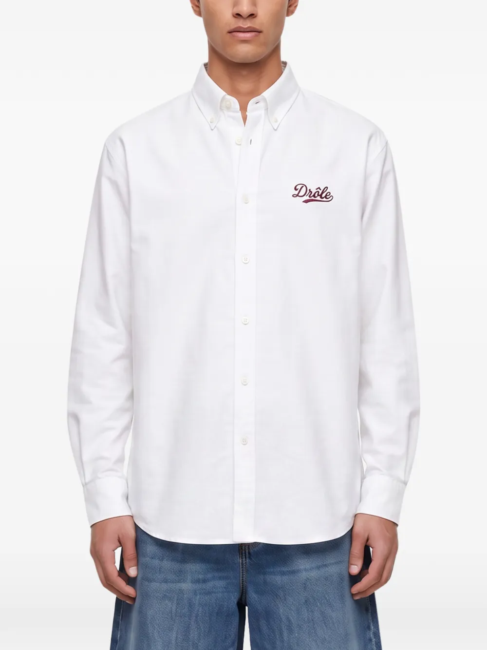 Drôle De Monsieur Boxy overhemd met button-down kraag en geborduurd logo Wit