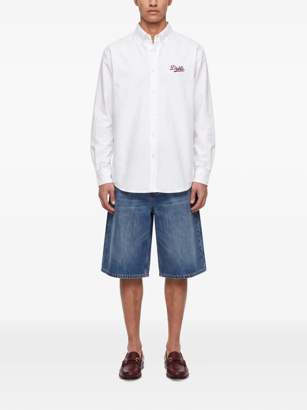 Drôle De Monsieur Boxy overhemd met button-down kraag en geborduurd logo Wit