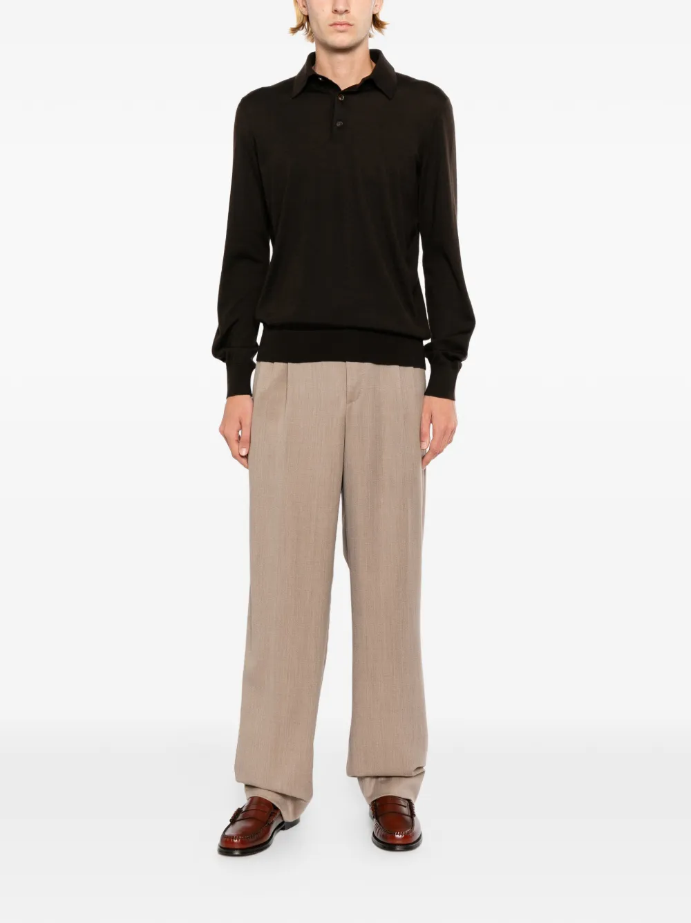 Zegna Poloshirt met lange mouwen Bruin