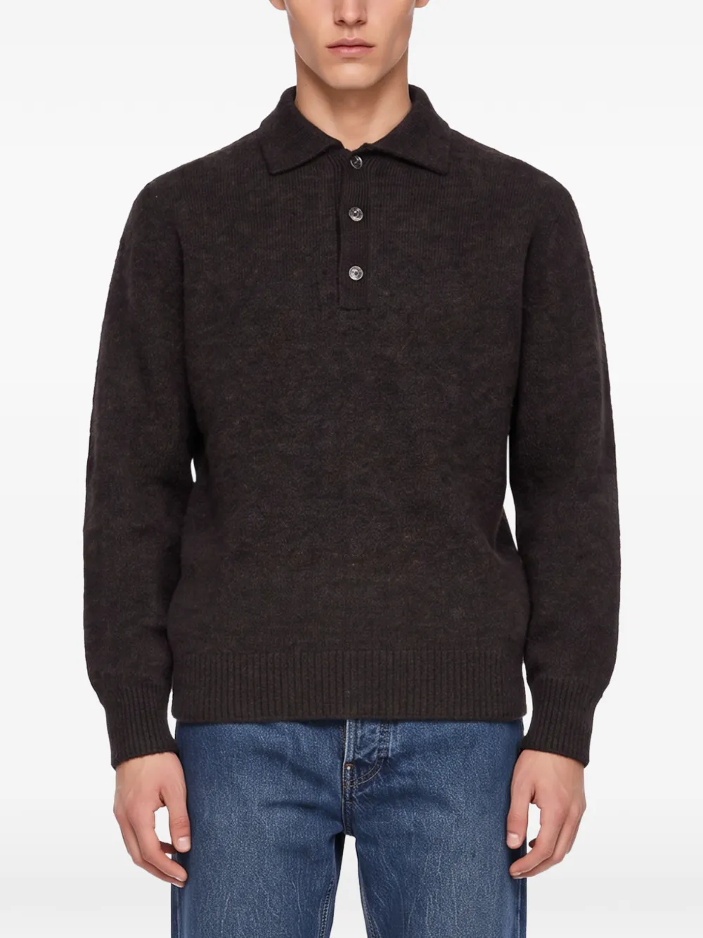 Another Aspect Gebreid poloshirt Bruin