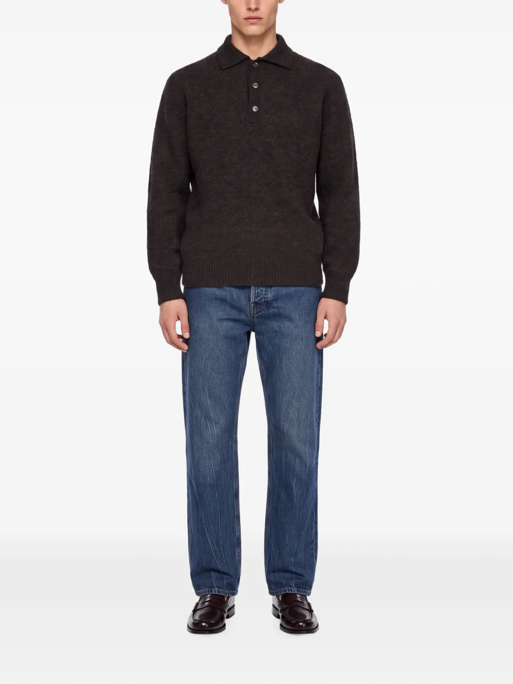 Another Aspect Gebreid poloshirt Bruin