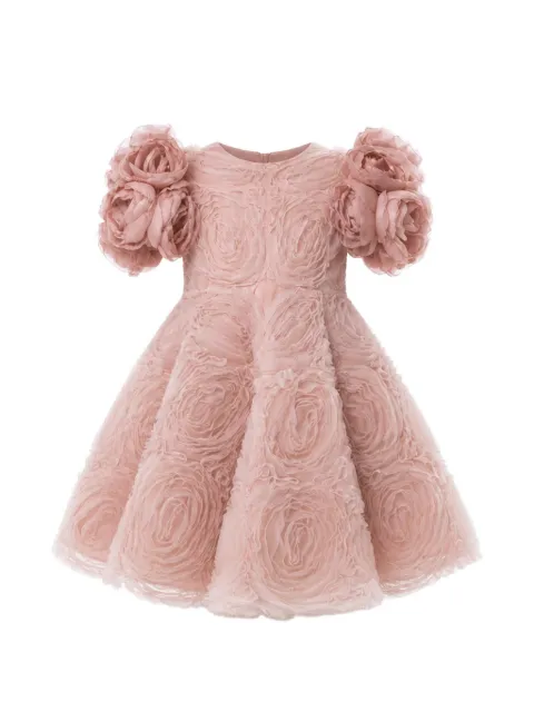 MAISON AVA floral-appliqué puffed-sleeve dress