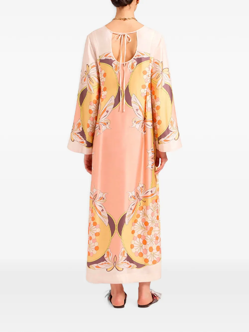 La DoubleJ Flame maxi-jurk met vlinderprint en V-hals Beige