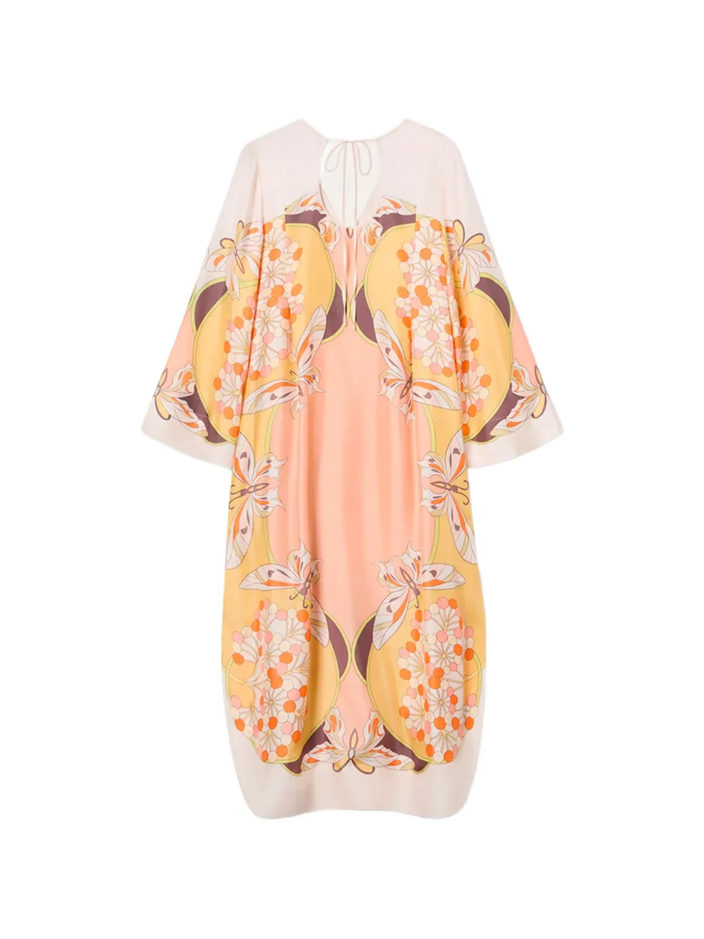 La DoubleJ Flame maxi-jurk met vlinderprint en V-hals Beige