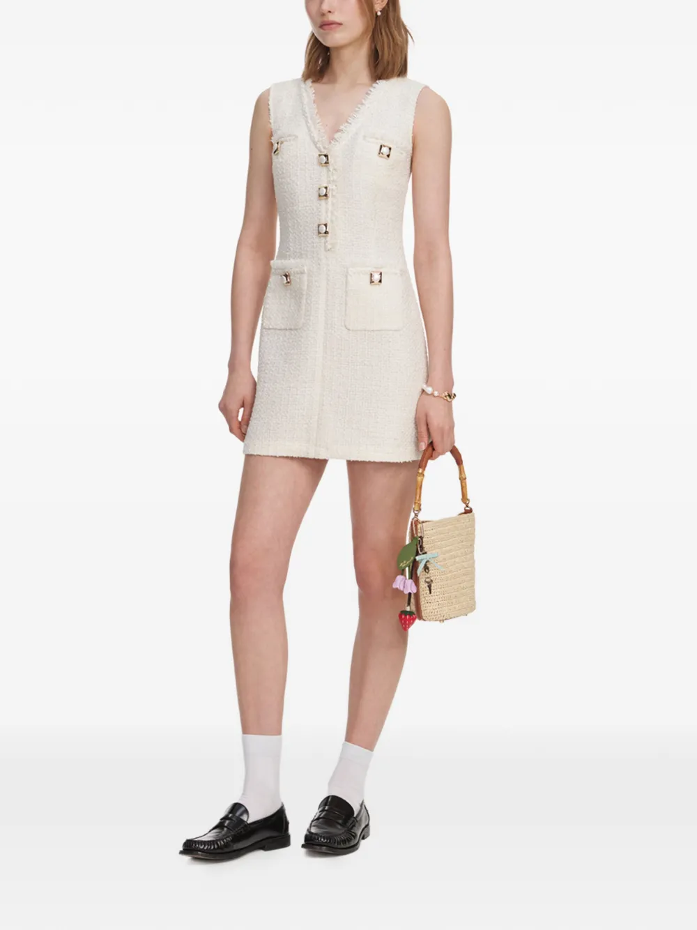 Self-Portrait Bouclé mini-jurk met franje Beige