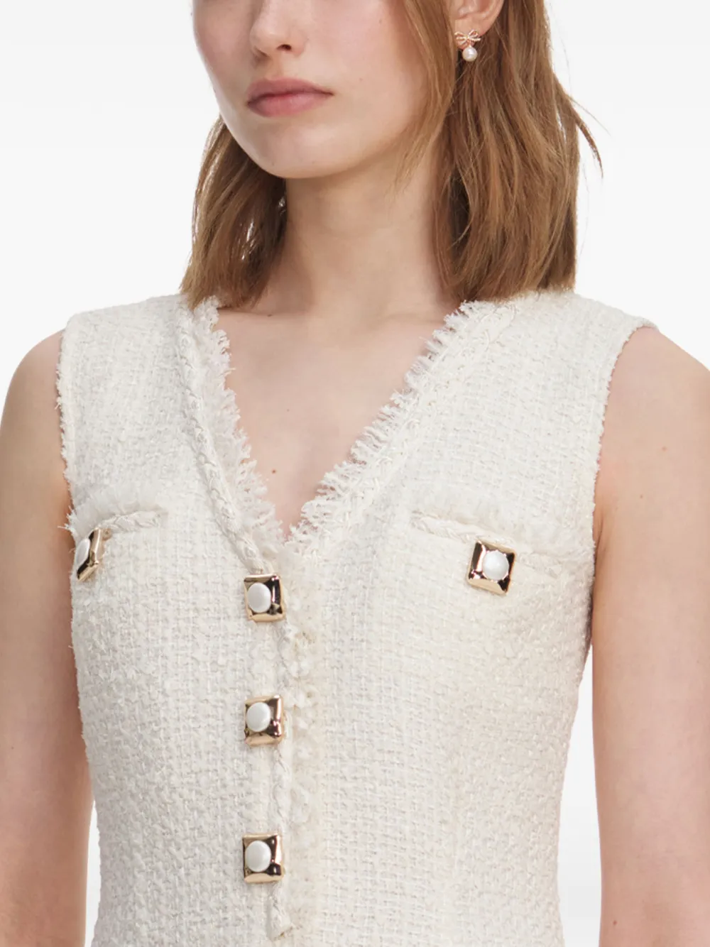Self-Portrait Bouclé mini-jurk met franje Beige