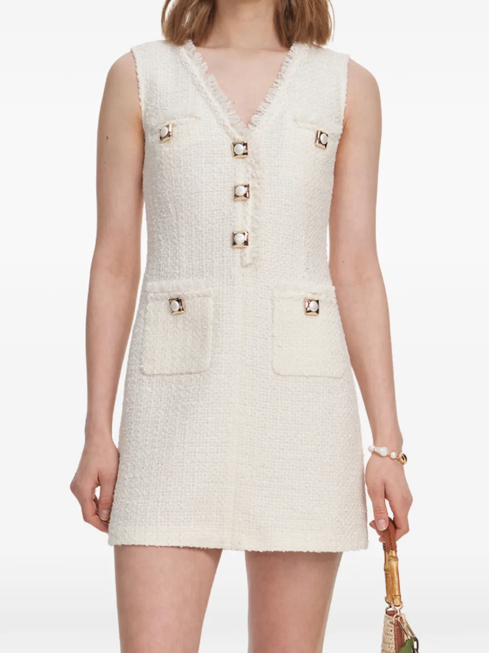 Self-Portrait bouclé frayed-edge mini dress - Toni neutri