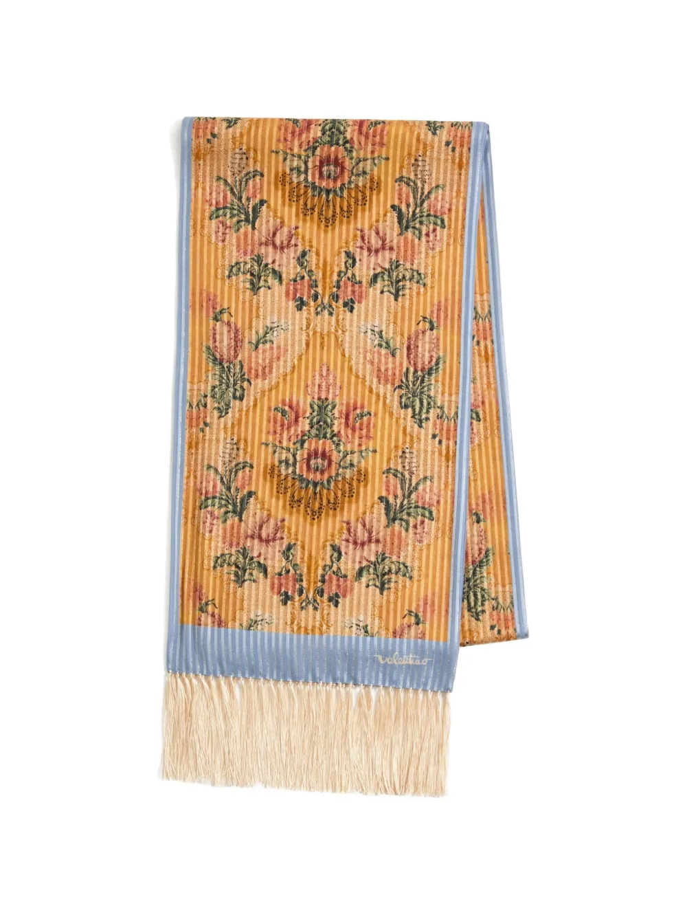 Valentino Garavani Après L'Hiver zijden en lurex sjaal met print en franjes Geel