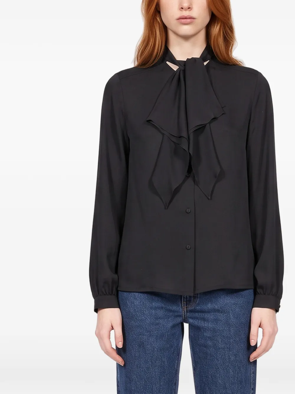 Max Mara ruffled silk charmeuse shirt Zwart