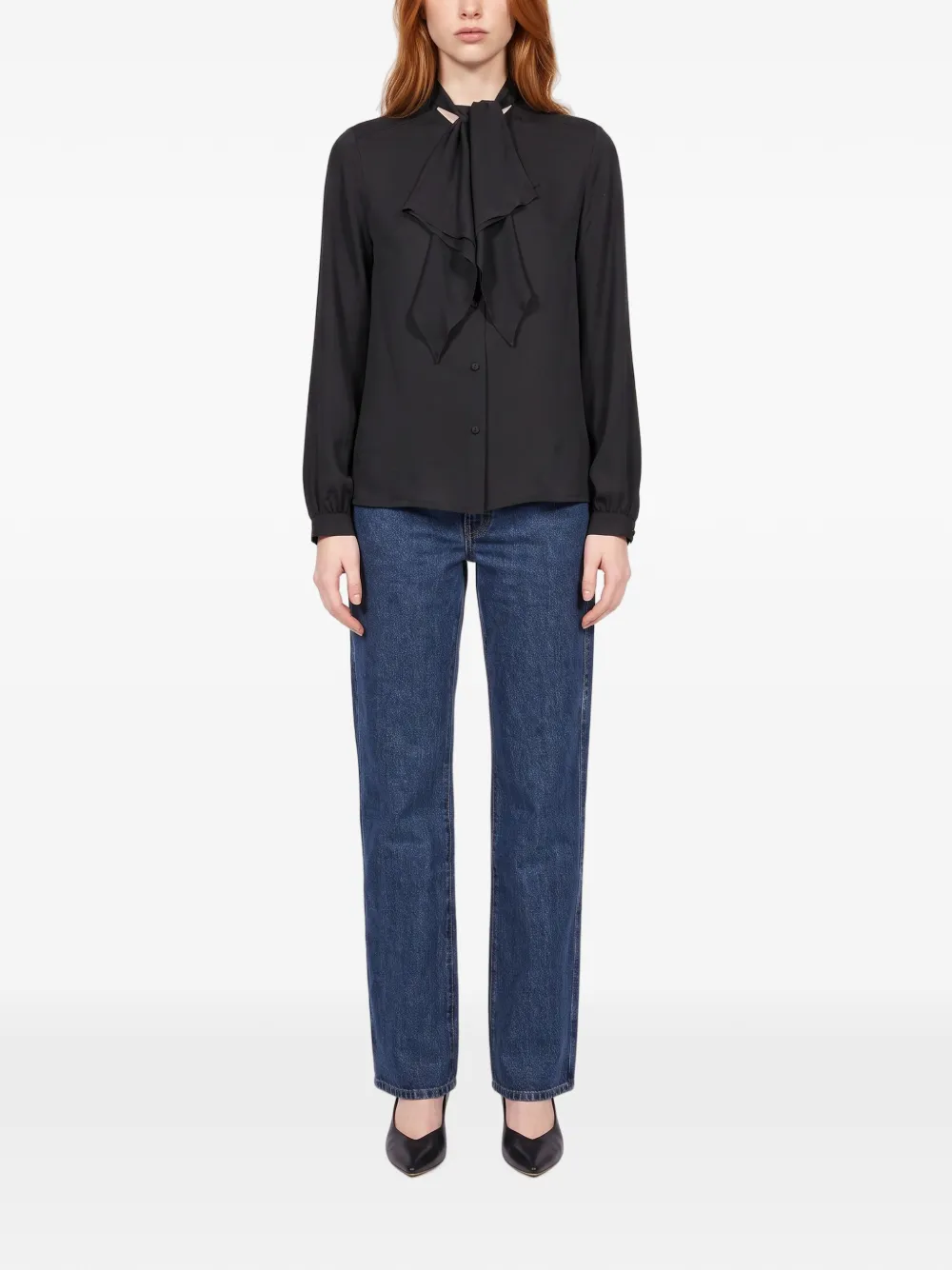 Max Mara ruffled silk charmeuse shirt Zwart